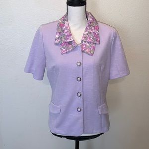 Pablo Collection vintage purple flora collar button down blazer